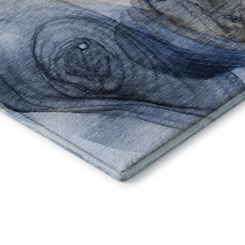 Tapis bleu marine Cerrito AMF513 lavable à la machine de qualité supérieure, Tapis de couloir 2 pi 3 po x 7 pi 6 po