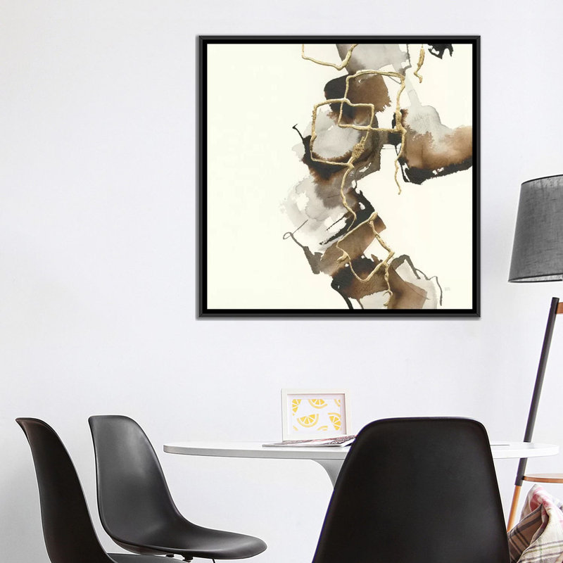 «Gold Squares II», reproduction sur toile, H 18 po x l 18 po x P 1,5 po, Toile avec cadre noir, Pas de tapis