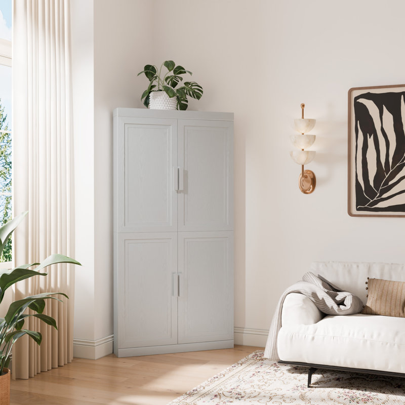 Ensemble de 2 armoires d'appoint de coin blanches avec portes et rangement peu encombrant P 16 po x l 31 po x H 62 po, Blanc