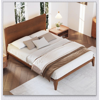 Lit plateforme en bois de bambou de style Mid-Century avec support en lattes de bois