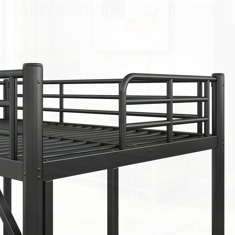 Lit mezzanine en métal avec échelle facile à monter et garde-corps pour économiser de l'espace et de la sécurité, parfait pour les enfants et les adolescents