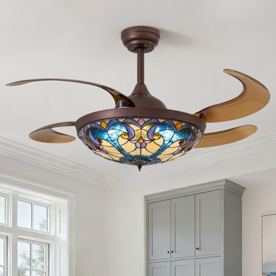 48" Stained Glass Style Ceiling Fan With LED Lights And Remote Control