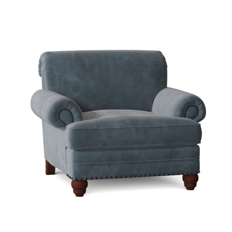 Spratt Upholstered Armchair, Aberdeen 22 Blue Velvet, Manhattan, Dark Brass
