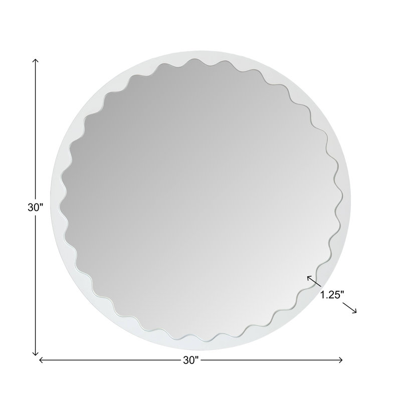 Miroir rond Santosh blanc brillant festonné, Blanc