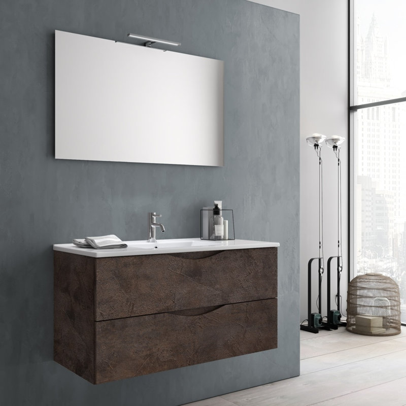Stadfeld Oslo 3 of Pieces 800mm Vanity with Basin and Mirror, Dark Wood