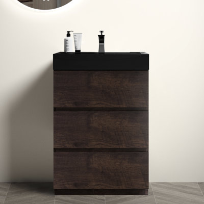 Meuble-lavabo de salle de bain 24 po - noyer, grand espace de rangement, noyer moderne 24 po, tiroir