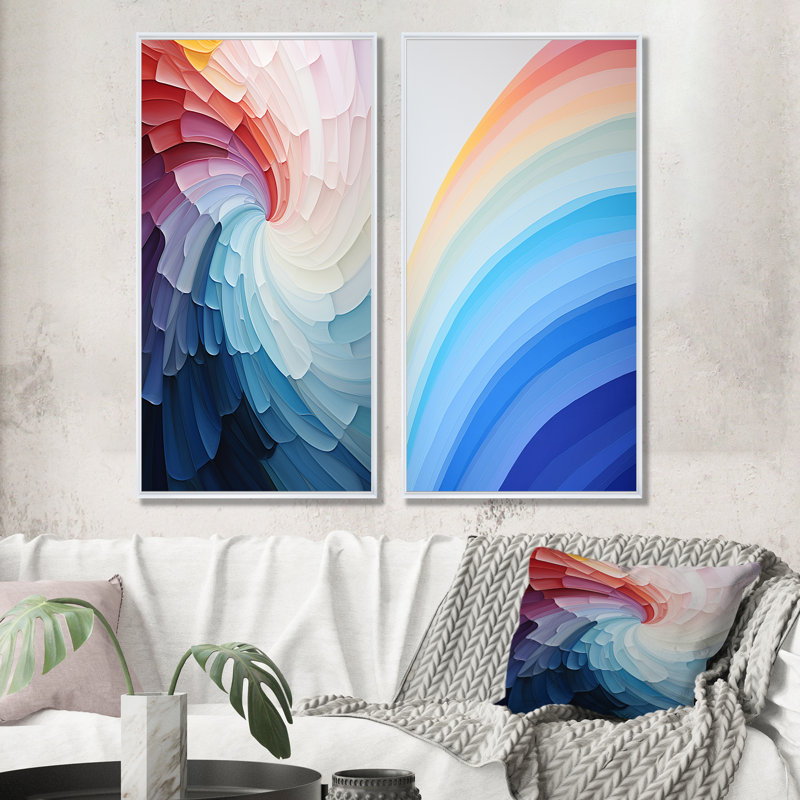 Arc-en-ciel coloré de simplicité - ensemble d'art mural sur toile à spirales abstraites, Cadre blanc, H 28 po x l 25 po