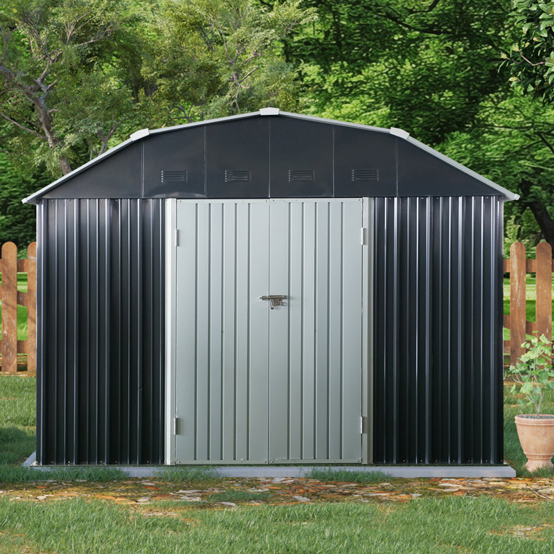 10 ft x 12 ft Outdoor Metal Storage Shed with Arch Roof with Lockable Doors for Backyard Garden Patio Lawn