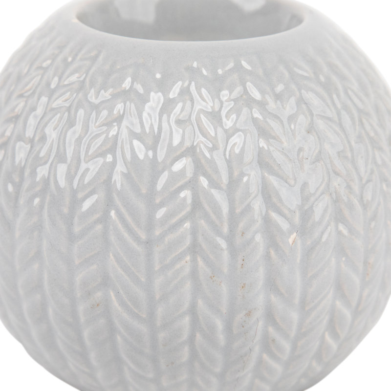Porte-bougie de Noël en céramique tricoté, Gris, H 3,25 po x l 3,75 po x P 3,75 po