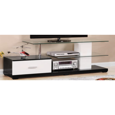 Rectangular White & Black Tv Stand With 1 Drawer And 2 Open Shelves For 60" Flat Displays Finish