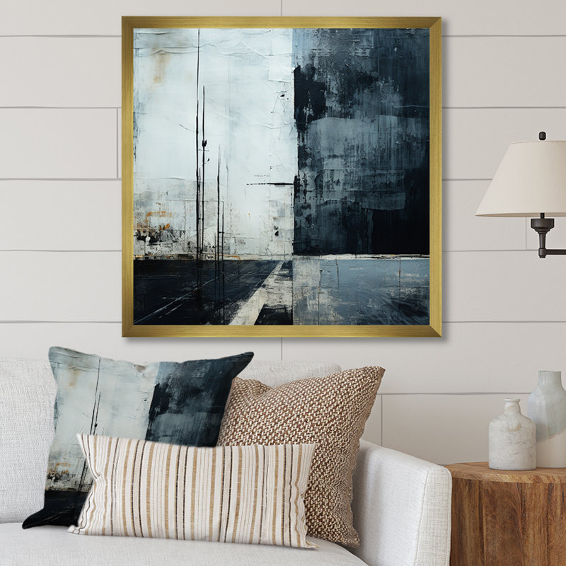 Paysage urbain noir et blanc - Expression de route III - impressions sur toile, 16" H x 16" W, Silver Picture Framed