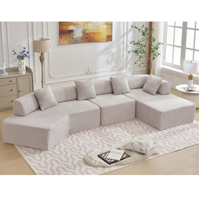 Modern Minimalist L-Shape Couch,No Assembly Required,Boucle,Modular Sofa,Couch With Chaise,Free Combination Foam-Filled Sofa, 4 Seats