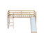 Lit simple mezzanine bas avec glissade, échelle, barrières de sécurité, lit mezzanine simple en bois d'hévéa, naturel