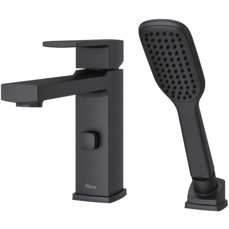 Bec de baignoire à fixation sur le comptoir à poignée simple avec inverseur et douchette Deckard, Noir mat