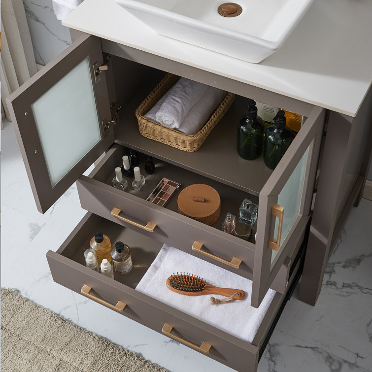 Kylina 30 Gray Modern Free-standing 2-drawer & 2-door Vessel Sink Bathroom  Vanity Set