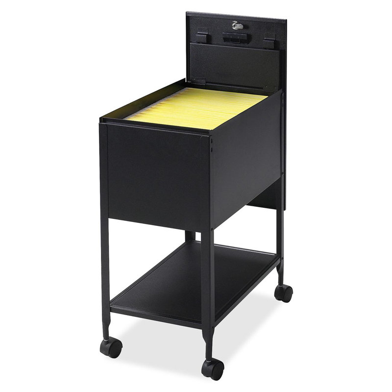 Black Steel Mobile File Cart with Lock and Shelf