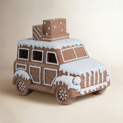 Lighted Gingerbread Car Figurine
