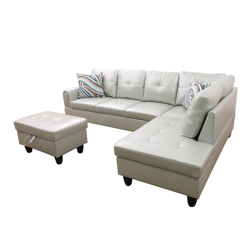 Jayzen 3 - Piece Vegan Sectional, Right Hand Facing, Black, Pearl White Faux Leather