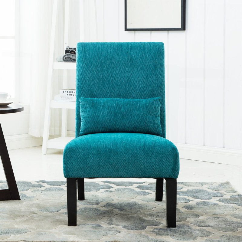 Fauteuil d'appoint contemporain sans accoudoirs en tissu chenille vert, Green