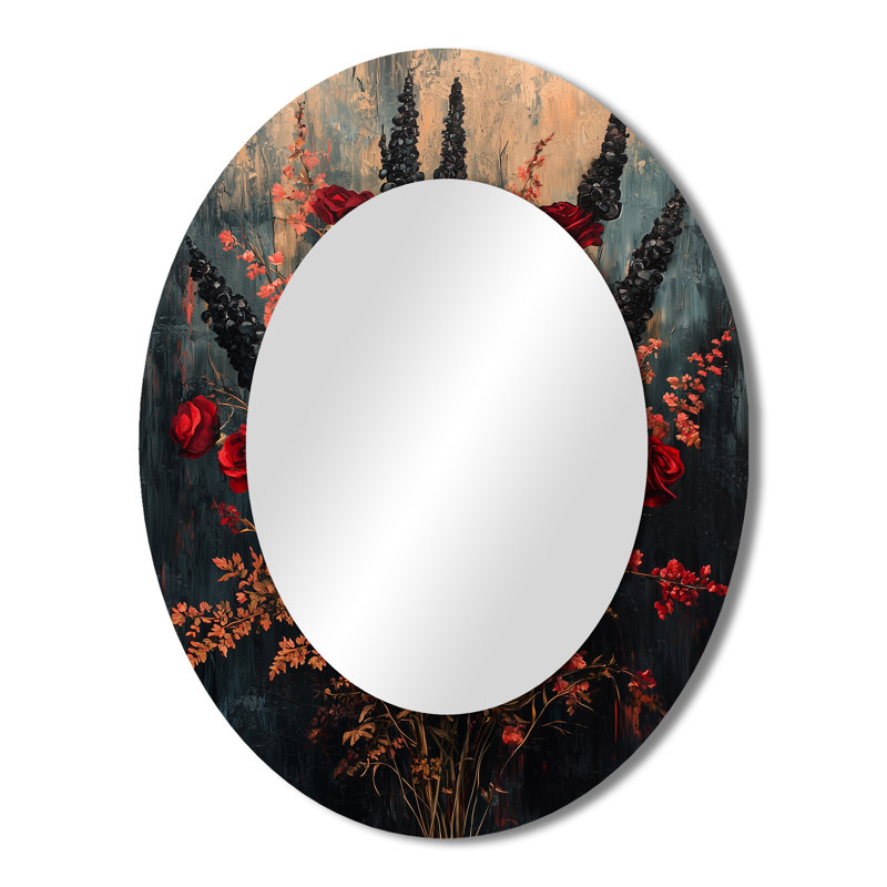 Abstrait abstrait bouquet de roses gothique foncé I - Miroir mural moderne, 43 po x 33 po