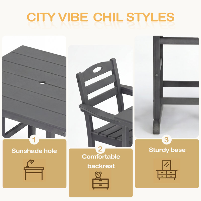HDPE 3-Piece Outdoor Patio Dining Set With Square Table And 2 Armchairs
