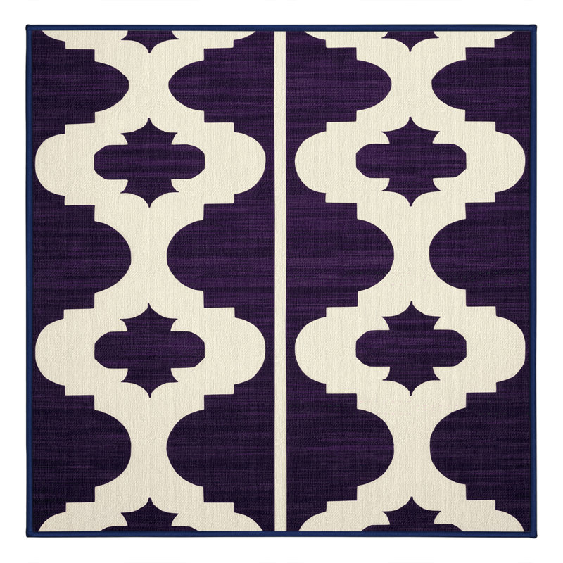 Machine Washable Trellis Purple Area Rug, Square 8'