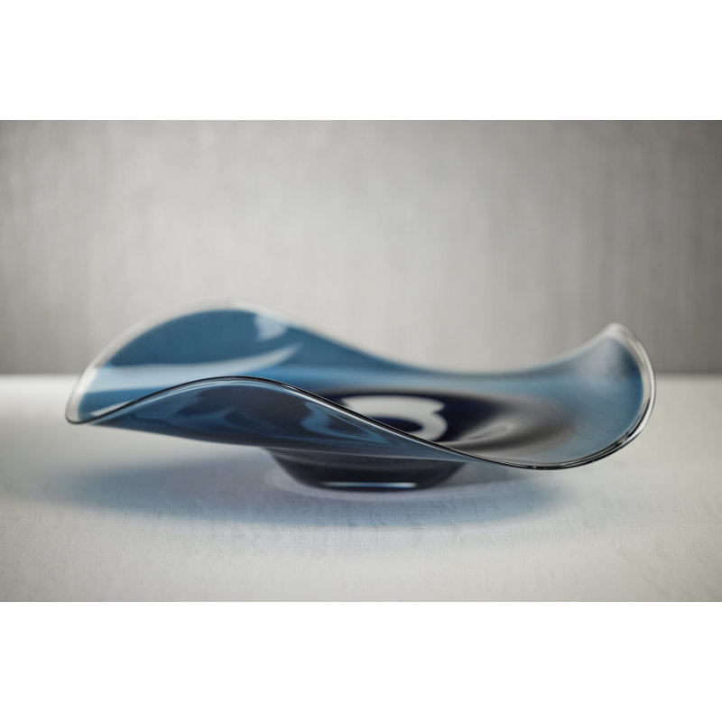 Bol décoratif en verre Vellerti, Bleu, H 4,75 po x l 18 po x P 18 po