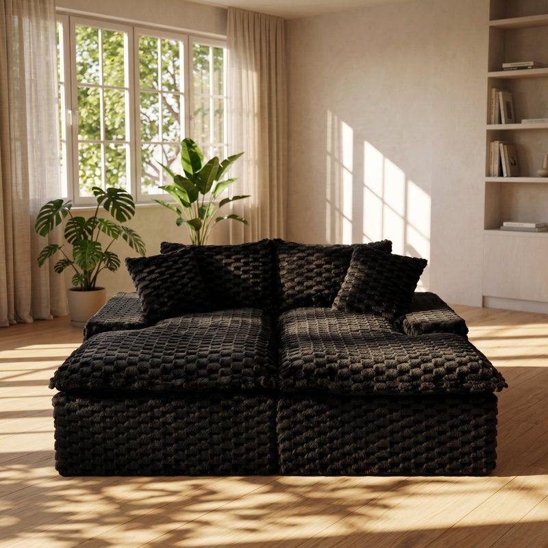 Chaise longue double en velours tortue Ametis l 71,65 po x P 60,24 po x H 36,22 po