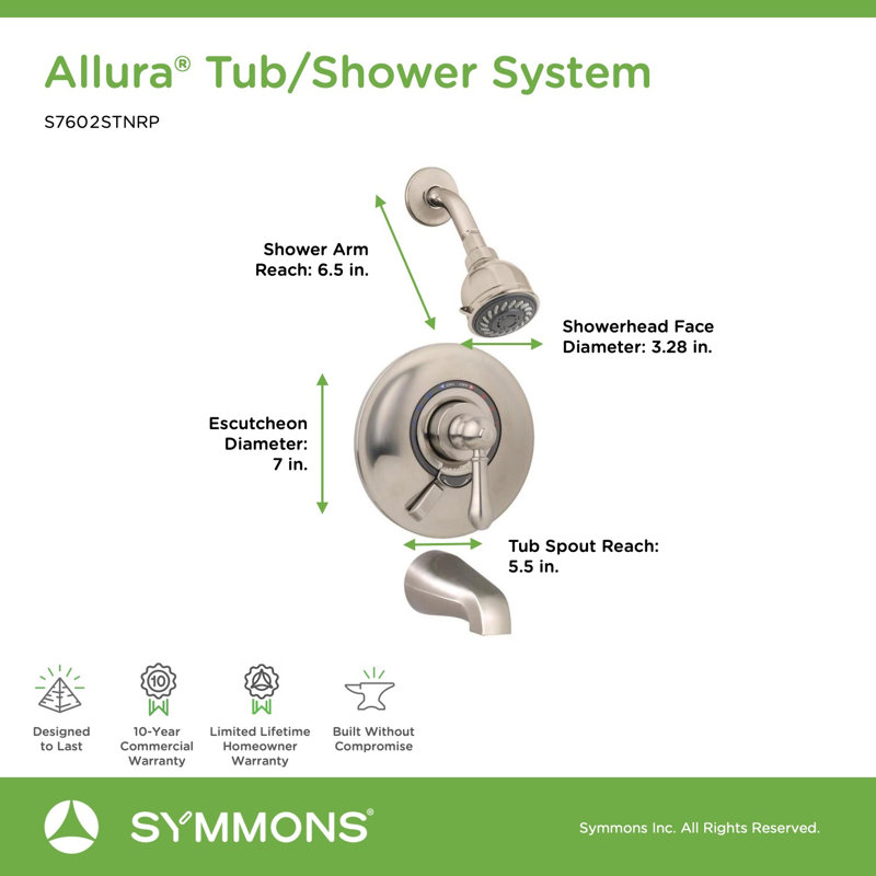 Allura Single-Handle 2-Spray Tub and Shower Faucet with VersaFlex Integral Diverter in Chrome (Valve Included), Satin Nickel