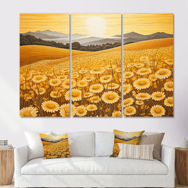 Vibrate Bliss Flower Meadows - ensemble de salon d'art mural floral, Toile tendue, H 28 po x l 36 po x P 1 po