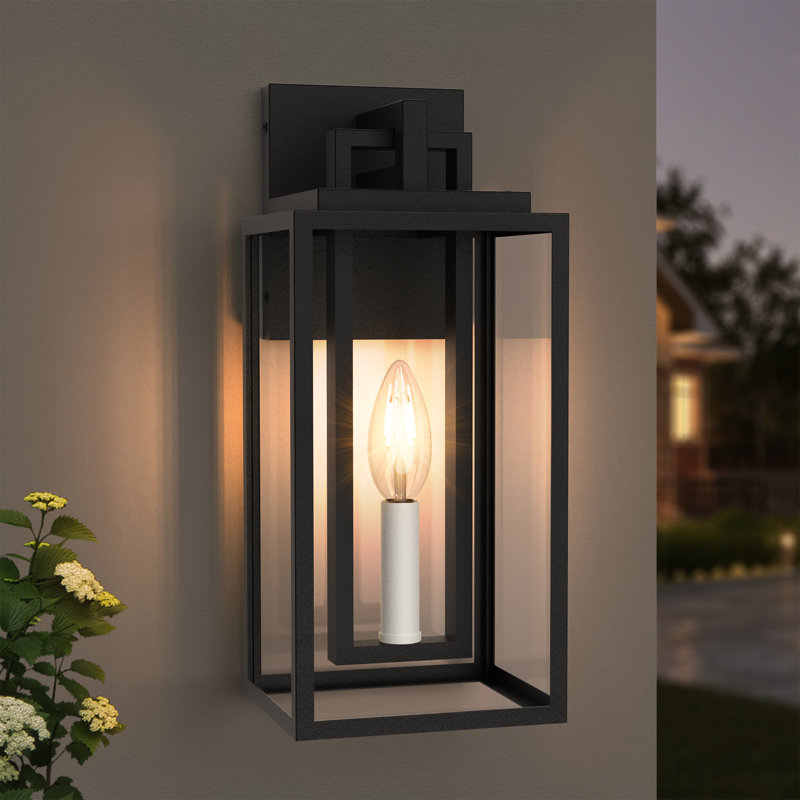 Applique murale d'extérieur 14 po H 12 po noir et blanc avec verre trempé transparent