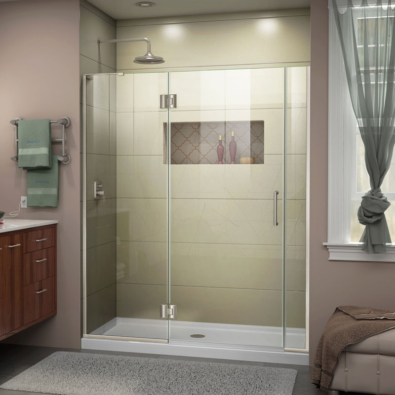 DreamLine Unidoor-X 41.5 - 42 inch W x 72 inch H Frameless Hinged Shower Door in Brushed Nickel, Reversible, Brushed Nickel