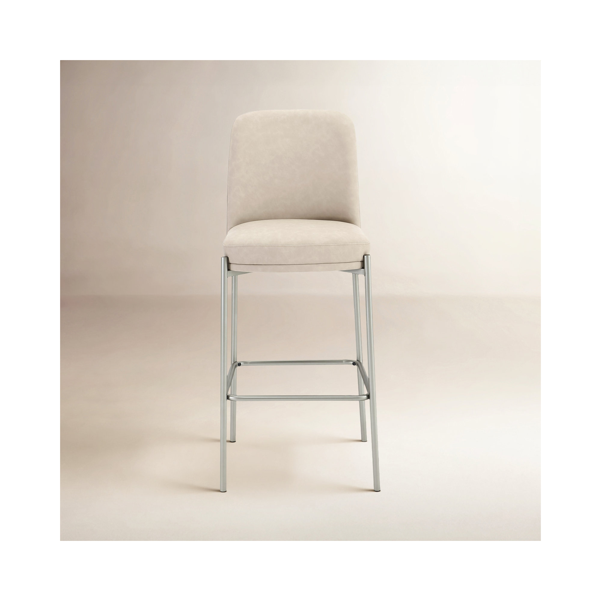 Dion Upholstered Counter Stool In Camel Synthetic Leather And Brushed Nickel Metal, Bar Stool (31" Seat Height)