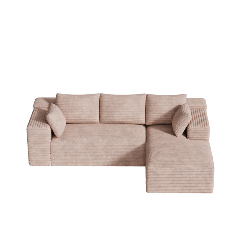 Canapé modulaire en velours côtelé modulaire désossé librement pour le salon, Velours côtelé rose, Right Hand Facing