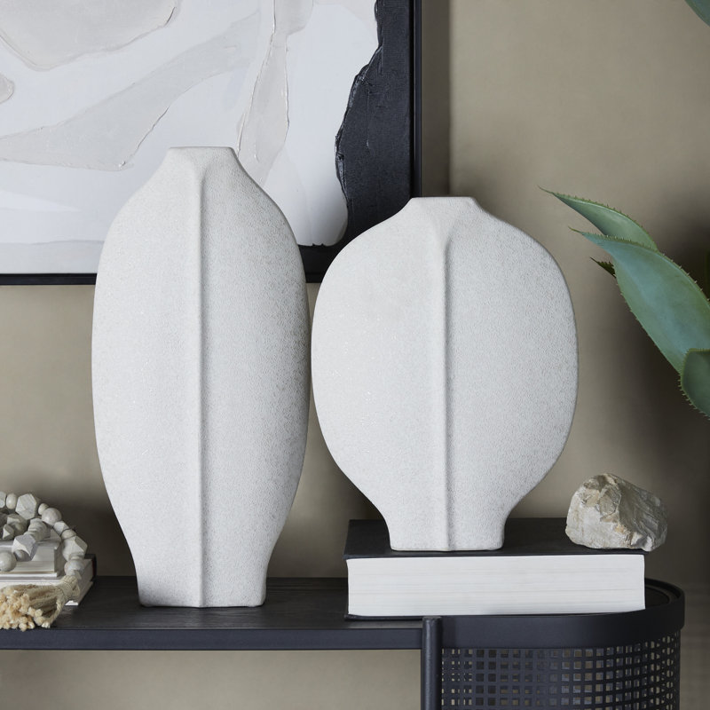 Ceramic Textured Decorative Vase Set, White, 17.75" H x 8.35" W x 3.9" D