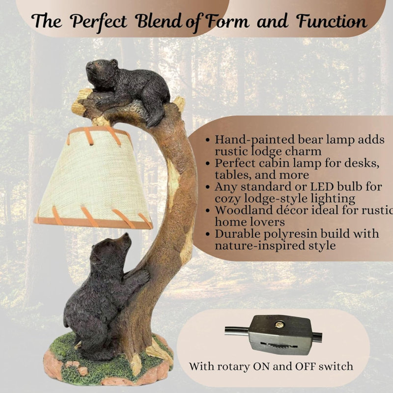 Resin Rustic Table Lamp Tree Climbing Bears Design