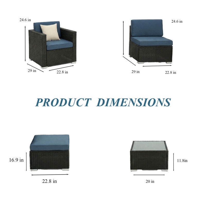 Wicker 10 - Person Modular Rattan Patio Conversation Set with Cushions, Navy