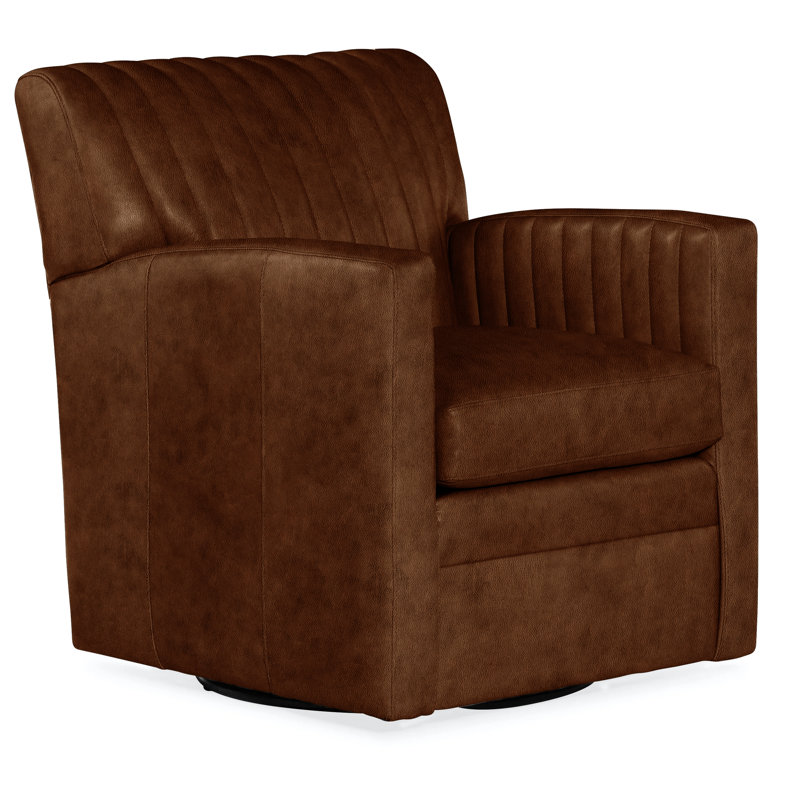 Barnabus Swivel Club Chair, Anilina Cacao Genuine Leather