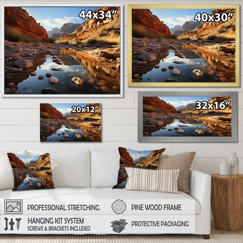Canyon Reflections - Imprimé, Encadrement doré, H 12 po x l 20 po x P 1 po