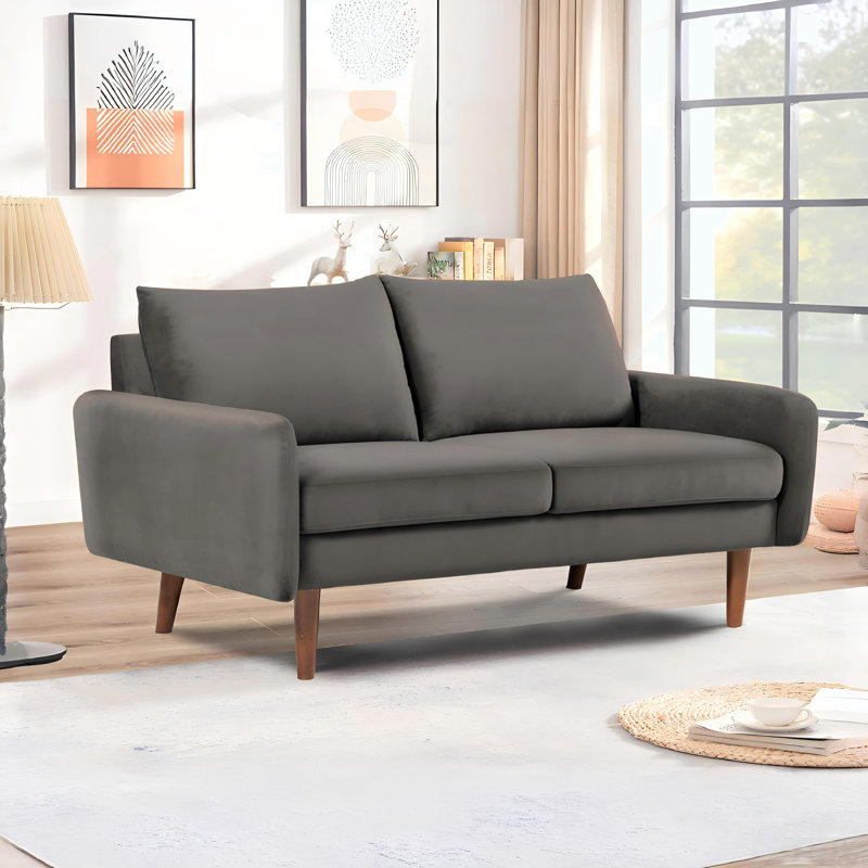 Causeuse en velours 2 places European Modern, Polyester gris
