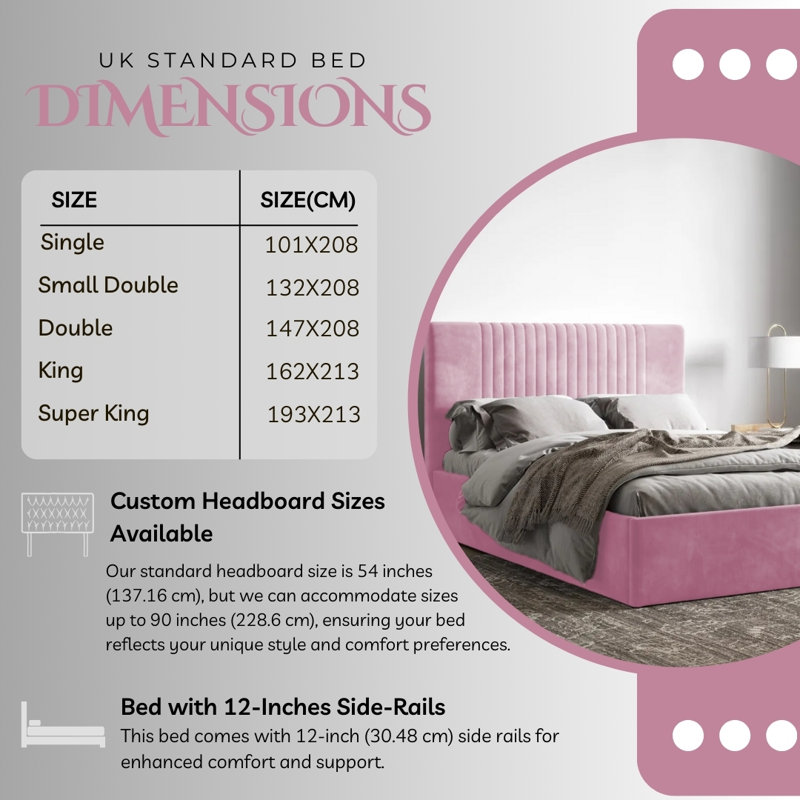 Upholstered Ottman Storage Bed Frame, Pink, Super King (6')
