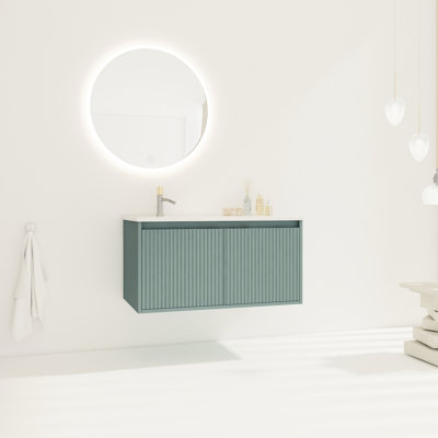 Wall Mounted Bathroom Vanity With 36" Resin Sink - 2-Door Cabinet For Ample Storage Concealed Handles , Spacious