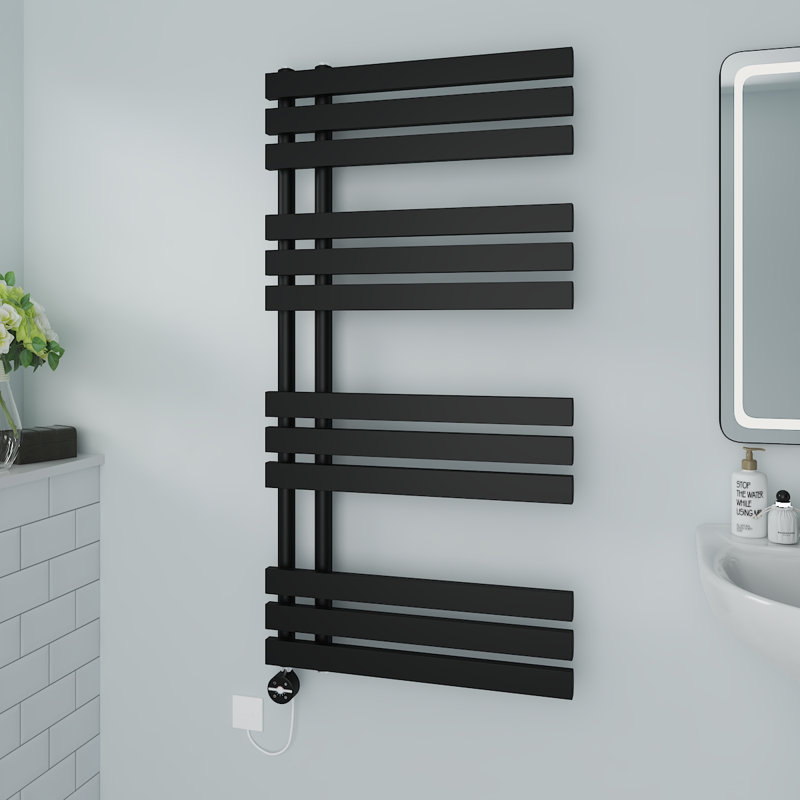 Caihla Designer Towel Rail Heated Towel Rails, Black, 120cm H x 60cm W x 7.35cm D