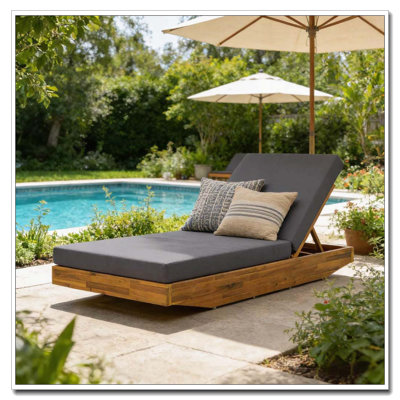 Wood Chaise Lounge with Cushion