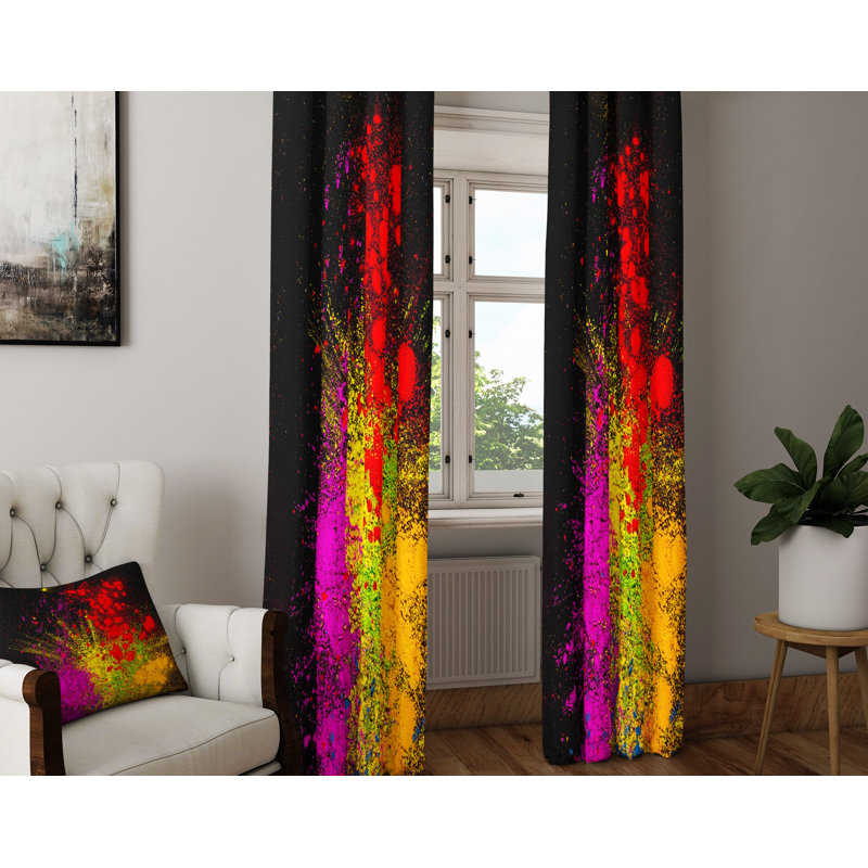 Panneaux de rideaux simples semi-transparents Bright Paint Splatter, l 40 po x L 82 po