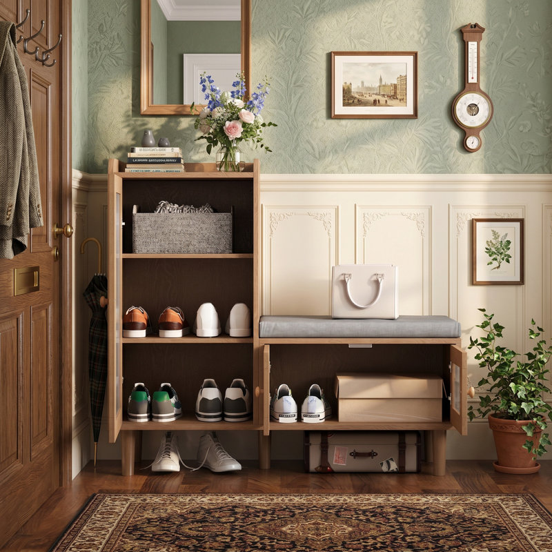 9 Pair Shoe Storage Cabinet, Natural