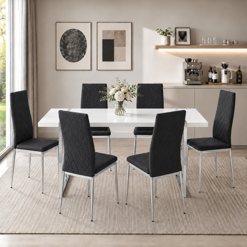 Modern Diamond Tufted Upholstered Parsons Dining Chair(Set of 6), Black, 6
