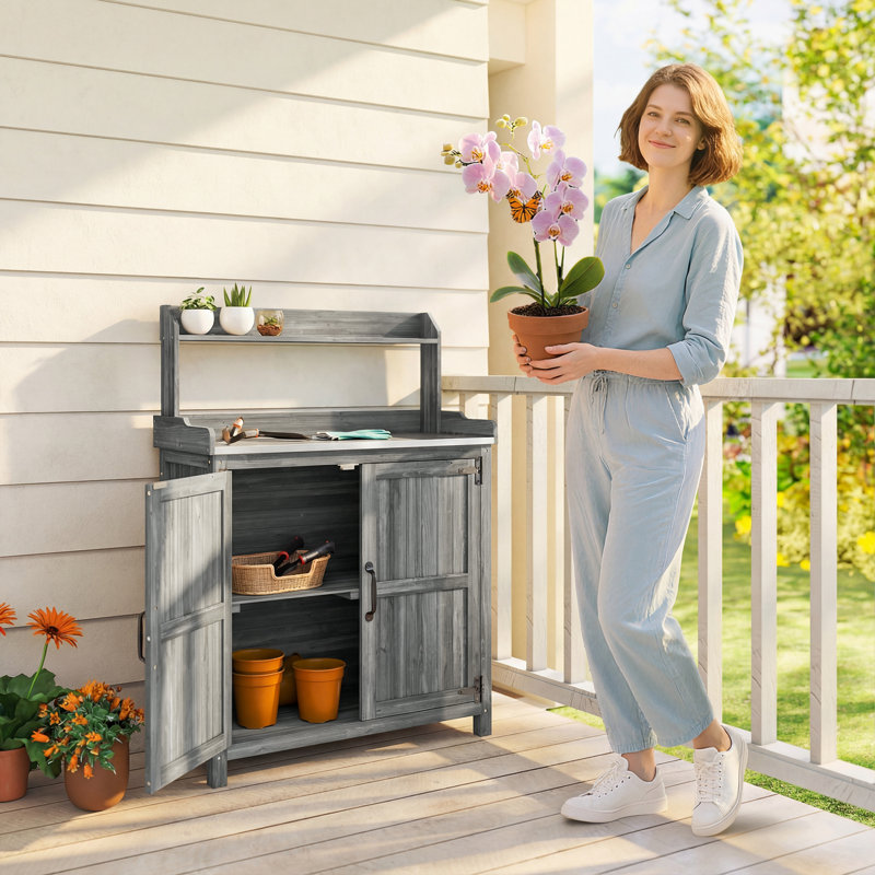 Wood, Metal Potting Bench