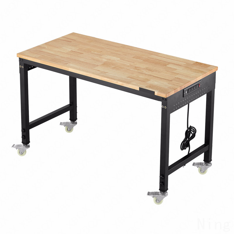 Workbench On Wheels Adjustable Height Table With Power Outlet & Pegboard, 28" H x 53.35" W x 25.2" D