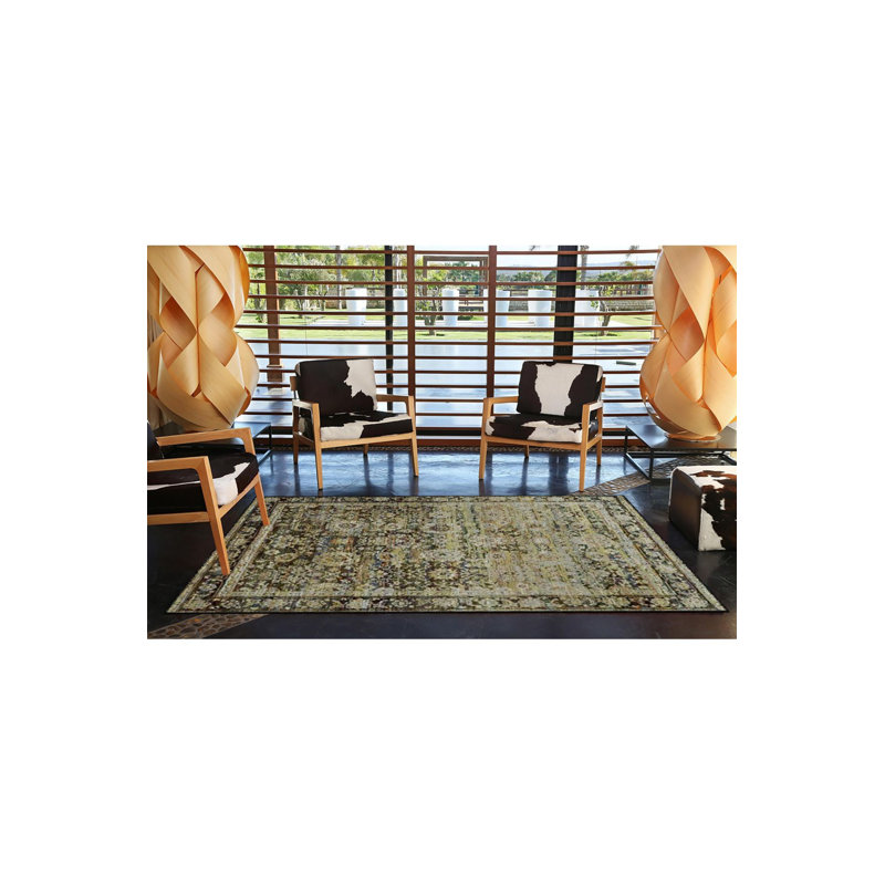 Tapis décoratif à motif géométrique vert, Sous-tapis carré 3 pi 3 po inclus